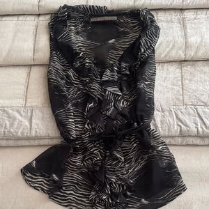 Zara Black & White Zebra-Print Sheer Ruffle Blouse